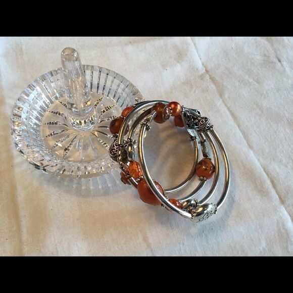 $10 ea or 3/$20. Silvertone Orange Beads Coil Brac - Picture 2 of 5